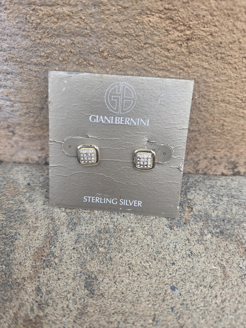 Giani Bernini Gold-Tone Square Pave Sterling Silver Stud Earrings
